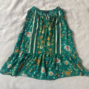 GiGio Floral Boho Tank Top Green Yellow Peplum Sleeveless Small